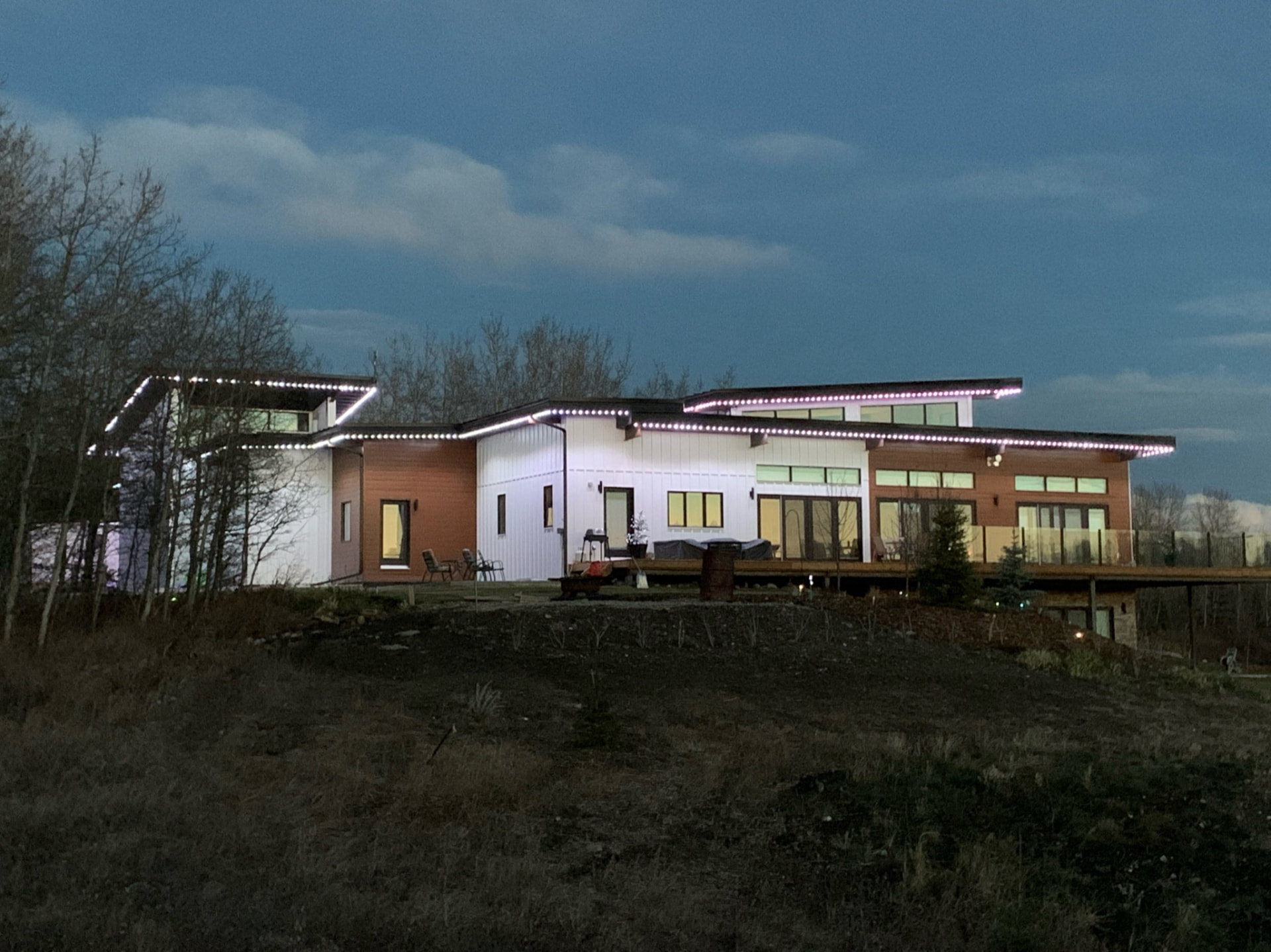 Modern Acreage Home at Dusk